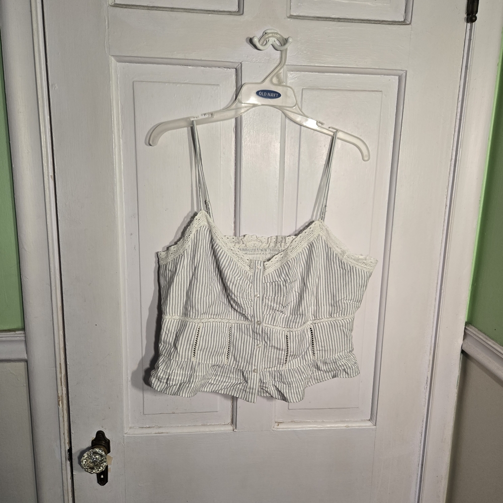 American Eagle Outfitters White Striped Crop Top Size XL
